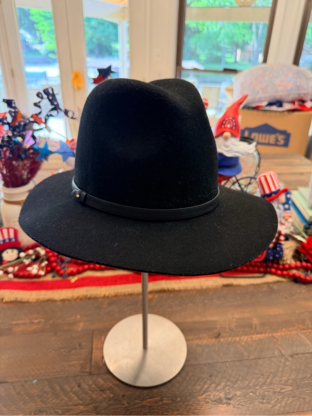 Banana Republic Black 100% Wool Wide Brim Fedora Rancher Hat S/M - Picture 1 of 8